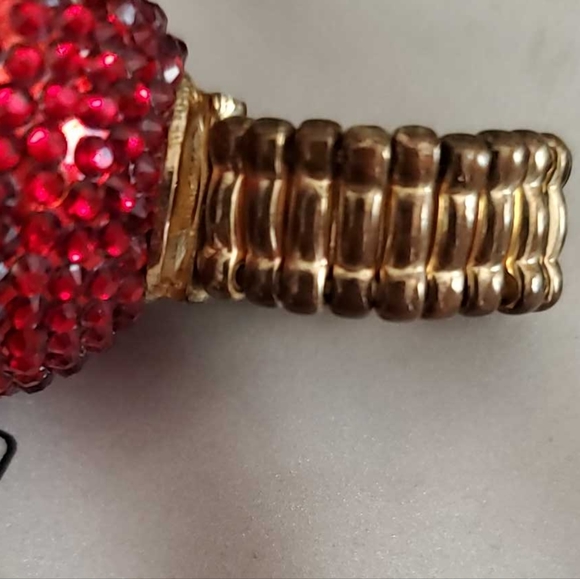 1½" Red Round Disco Ball Rhinestone Ring With Golden Elastic Stretch Band - Picture 6 of 6